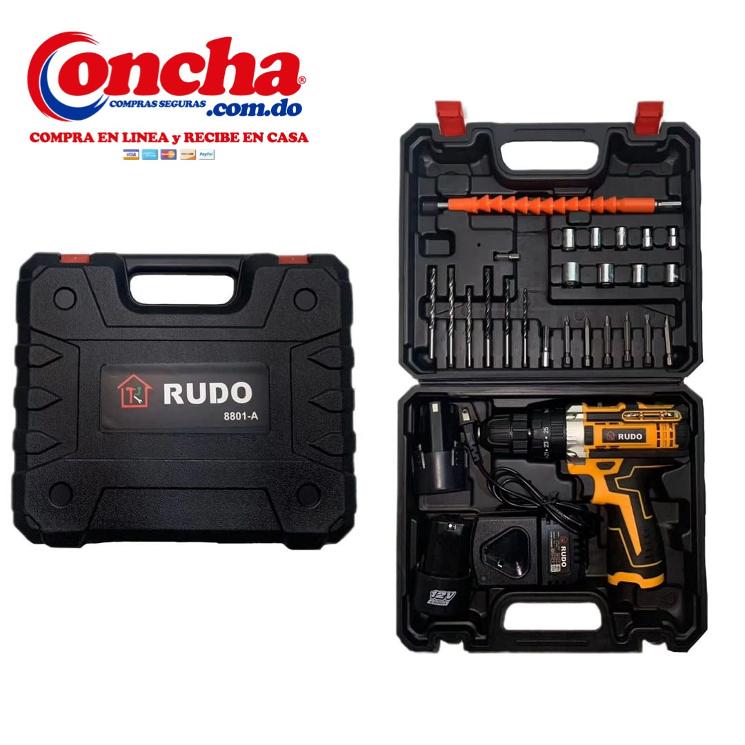 Taladro Amarillo + 2 baterías Recargables con accesorios